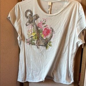FINAL MARKDOWN For love and liberty Floral Anchor embellished  T-Shirt large